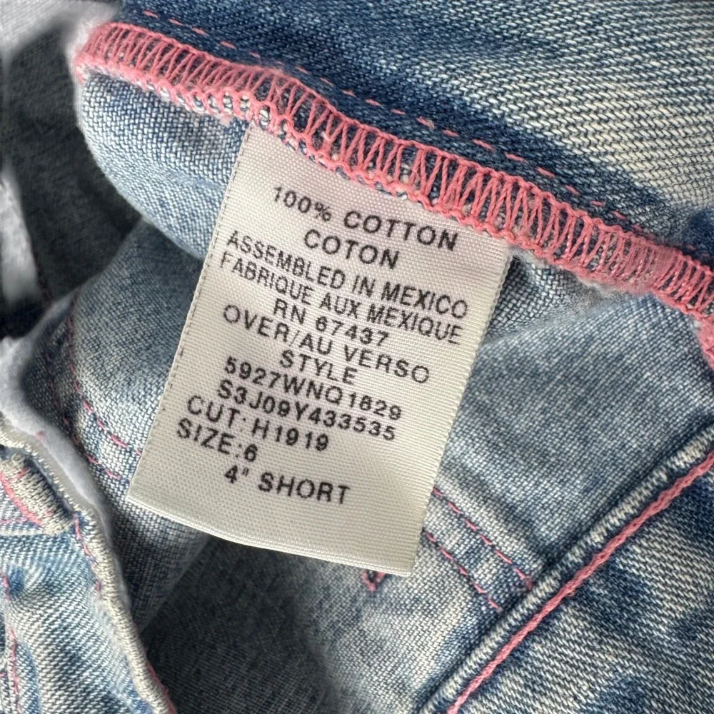 Polo Jeans Co Ralph Lauren Denim Shorts Light Wash Pink Stitching Size 6 4 Inch